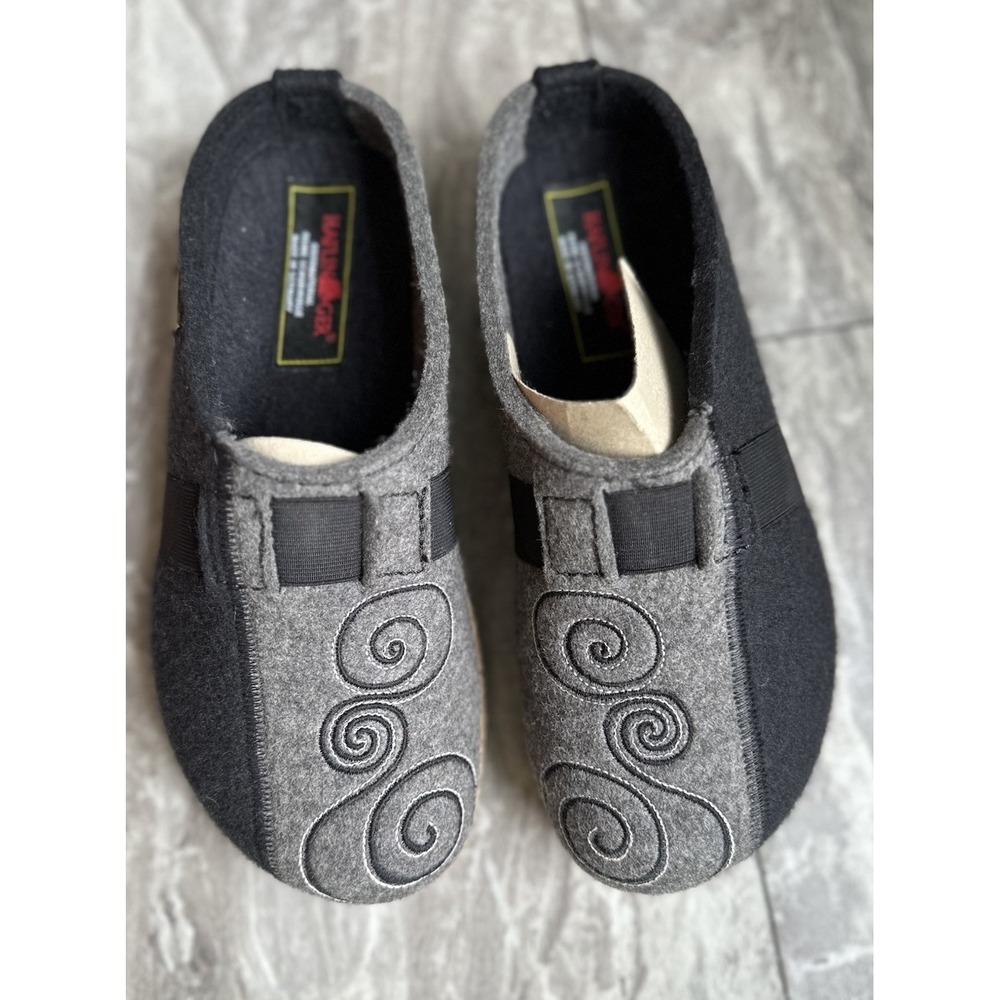 Haflinger Magic Grizzly Wool Clogs Women's EU 38 US 7 Black Gray Germany